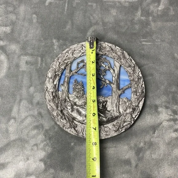 Vintage 1979 Michael Ricker‎ Rocky Mountain Christmas Pewter Glass Wall Plaque